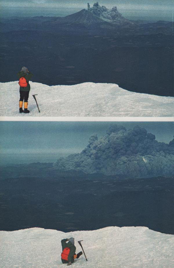 Eruption of Mt. Saint Helens, as seen by climbers on nearby Mt. Adams.