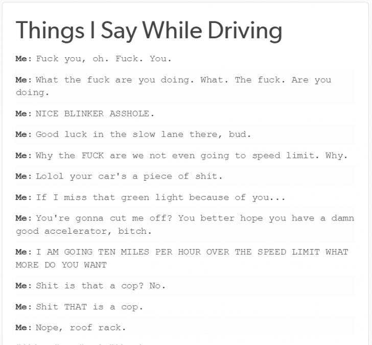 Things I say while driving