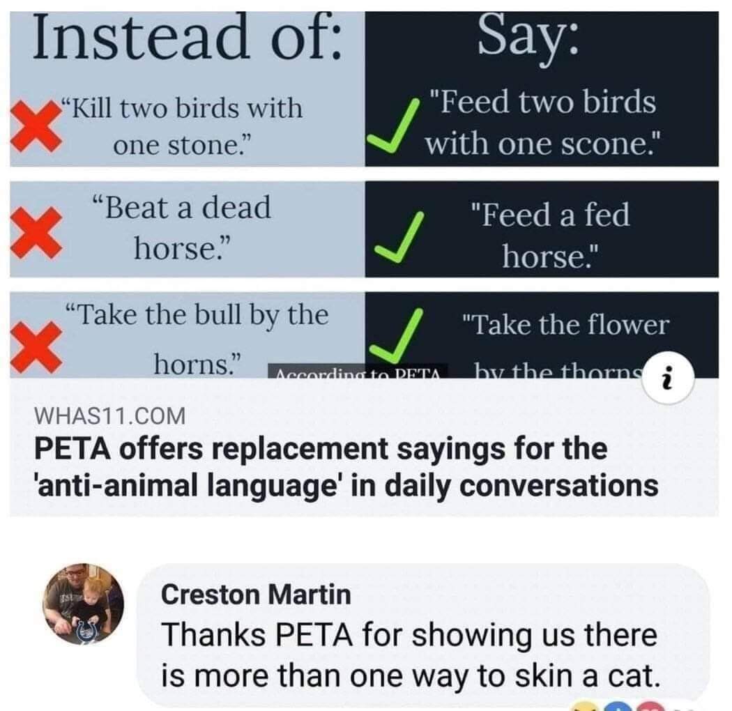 PETA dishing out alternatives.